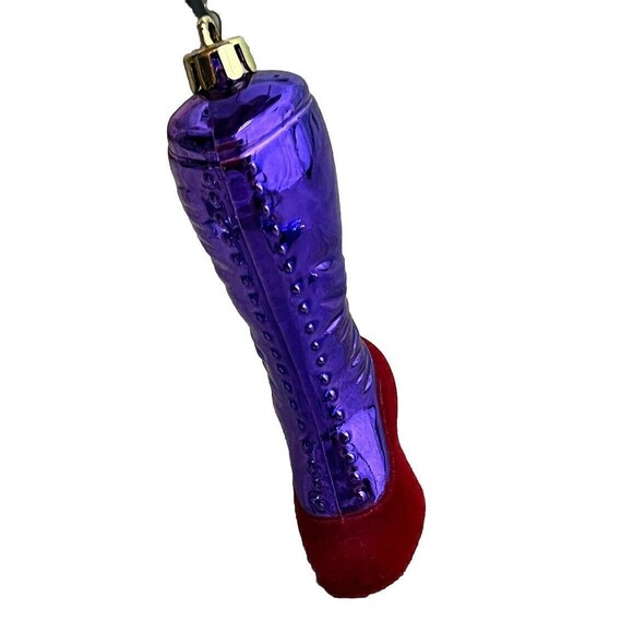 Christmas Ornaments Boots‎ High Heel Victorian Spats Purple Red Flock Set 6 Ikea - Picture 4 of 5